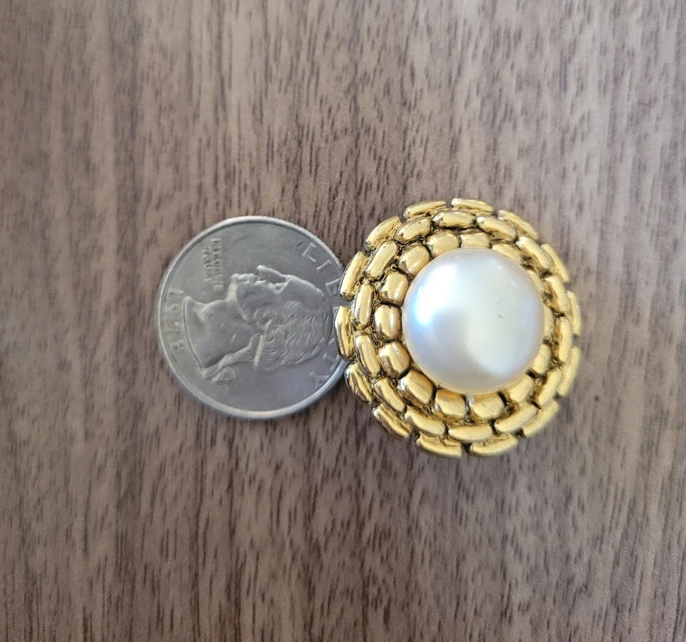 Chanel Gold-Tone Vintage Faux Pearl Clip Earrings